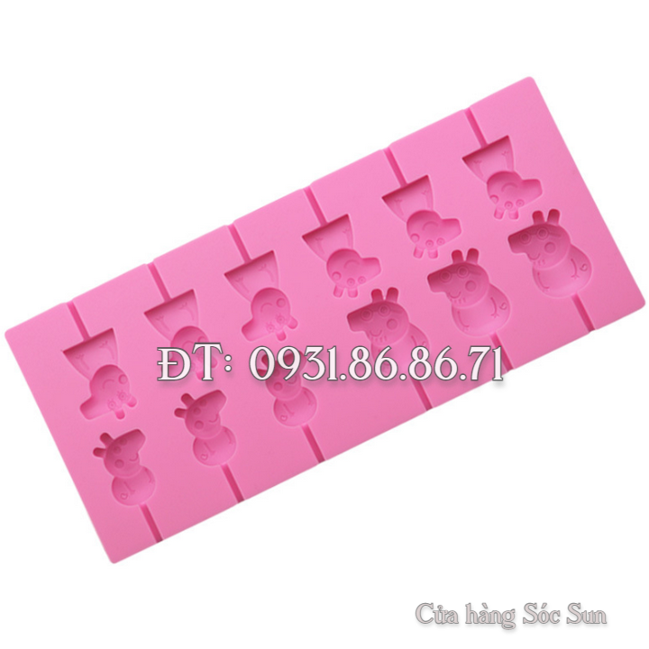 Khuôn silicon 12 heo con Peppa - Mã số 1038