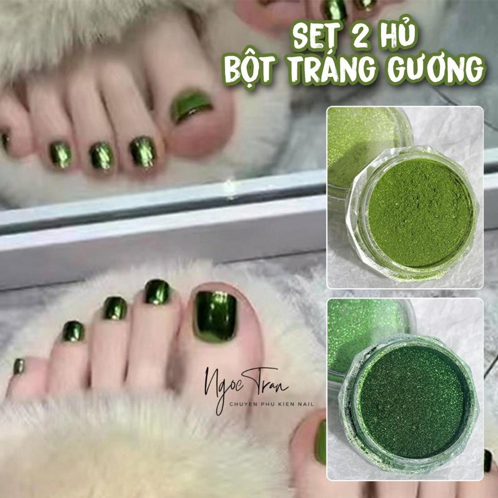 Set 2 Hủ Bột Tráng Gương Bóng Sáng Màu Hot Trend Xanh Lá