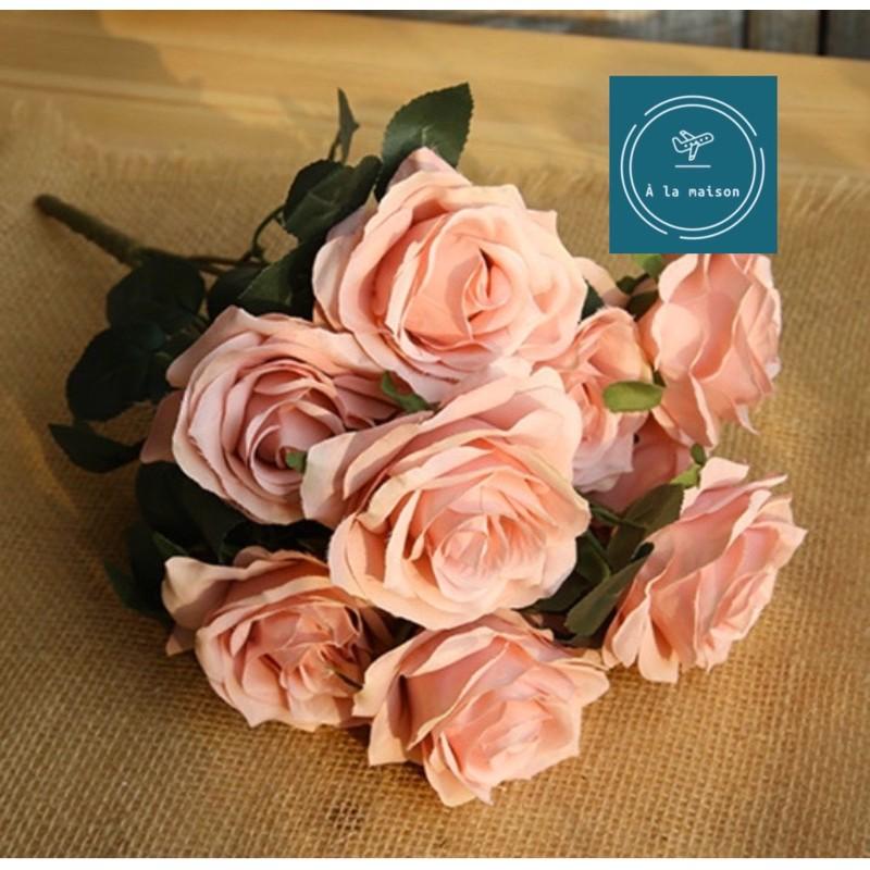 Hoa lụa - Cụm hồng ngoại 10 bông đẹp sang trọng, hoa cô dâu, hoa decor trang trí