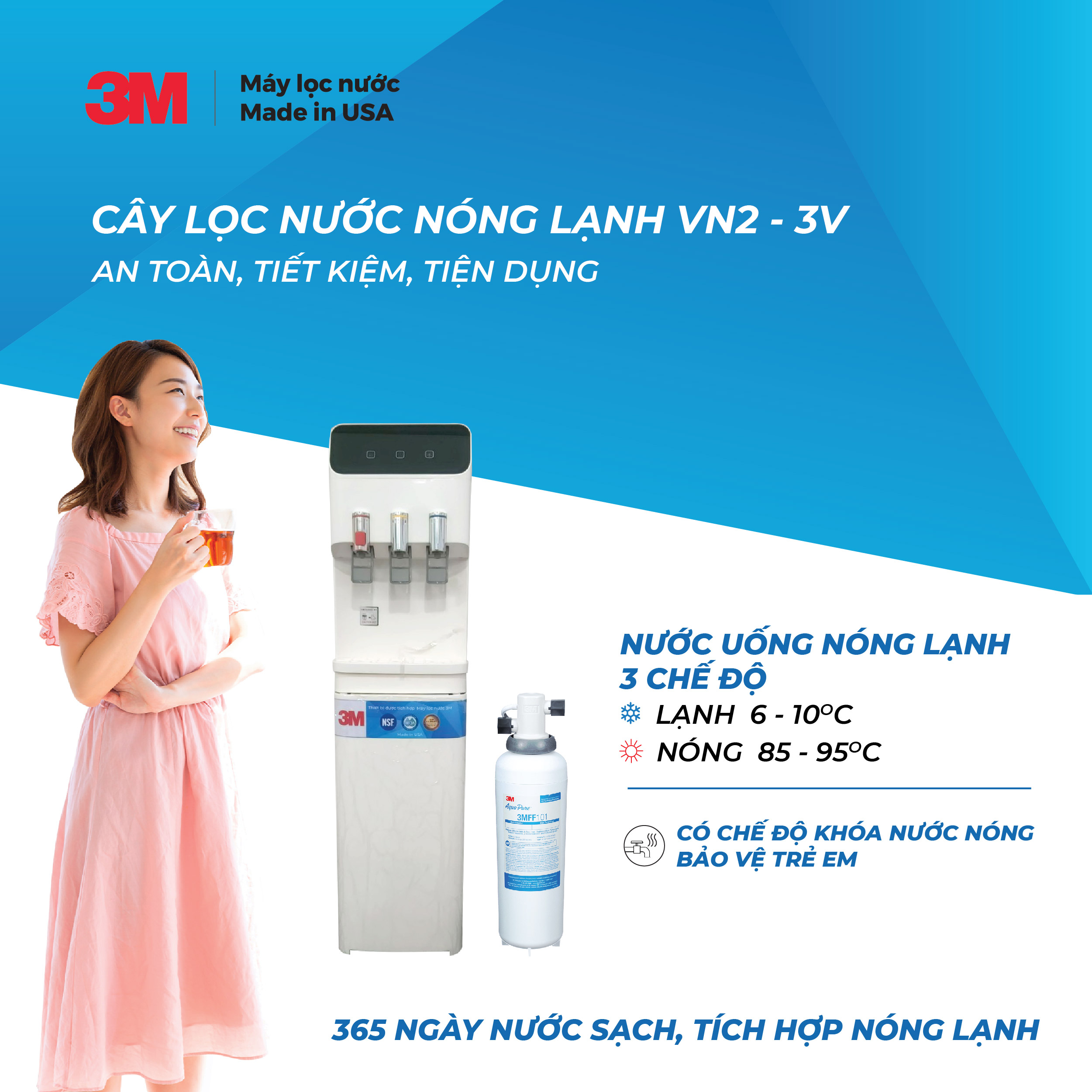 CÂY LỌC NƯỚC NÓNG / LẠNH VN2-3V (SỬ DỤNG 3M FF100) - HÀNG CHÍNH HÃNG 3M