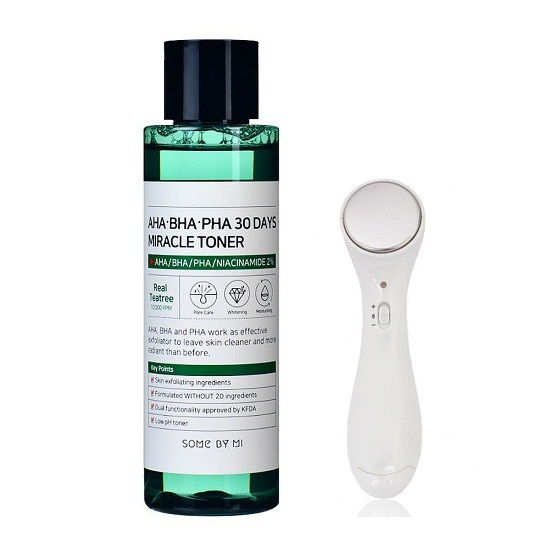 Toner giảm Mụn 30 Ngày AHA - BHA - PHA 30 Day Miracle Toner 150ml Tặng Kèm Máy Massage Mặt Ion Thẩm Thấu Kem Dưỡng