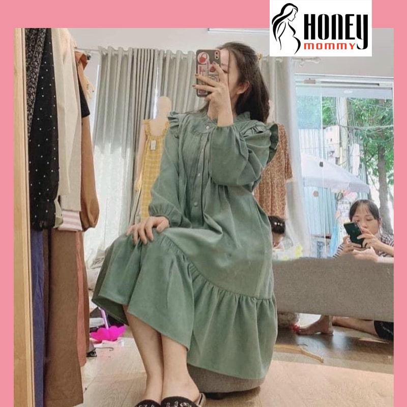 Đầm Bầu Váy Bầu Thu Đông Cổ Tàu Công Sở Cổ Sen Xinh Xắn Lịch Sự HD4659 Honey Mommy