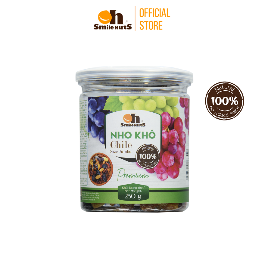 Nho khô mix Chile hộp 250g - Hoàn toàn tự nhiền, size jumbo, mềm dẻo 