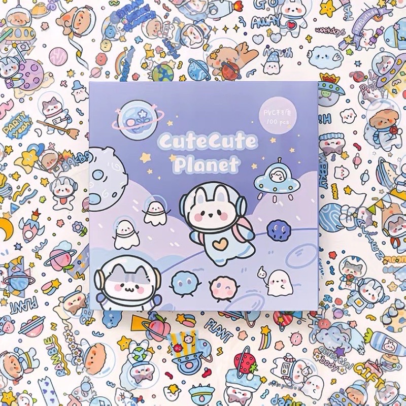 Sticker hộp 100 tấm cute CuteCute Planet