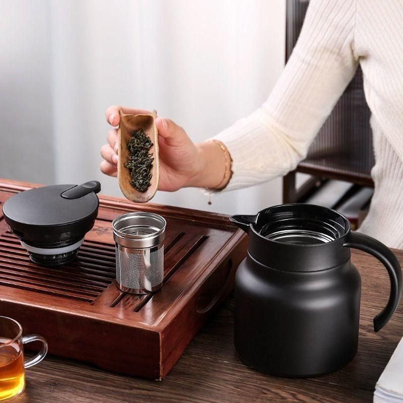 Ấm pha trà, cafe để bàn 1000ml có lưới lọc inox - Bình nước giữ nhiệt liên tục đến 12 giờ thiết kế sang trọng hiện đại đặt bàn tiếp khách, dễ dàng mở rót nước
