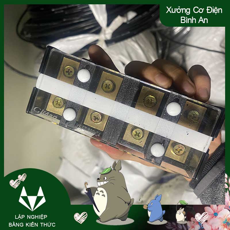 Cầu đấu domino 100A 4P TC100 bằng đồng có nhựa cách điện 3 pha