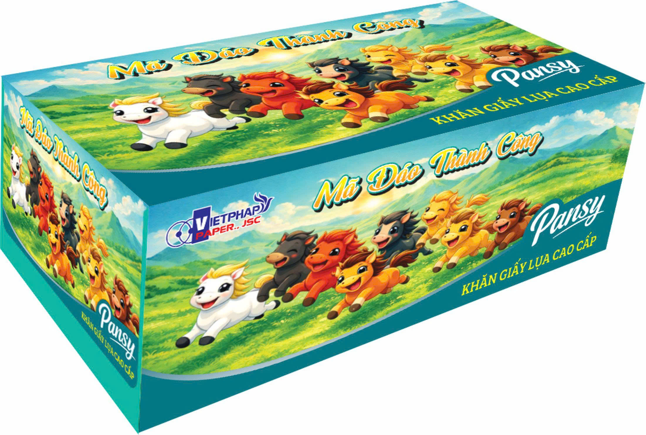 COMBO 5 HỘP KHĂN RÚT PANSY TẾT "MÃ ĐÁO THÀNH CÔNG" CAO CẤP