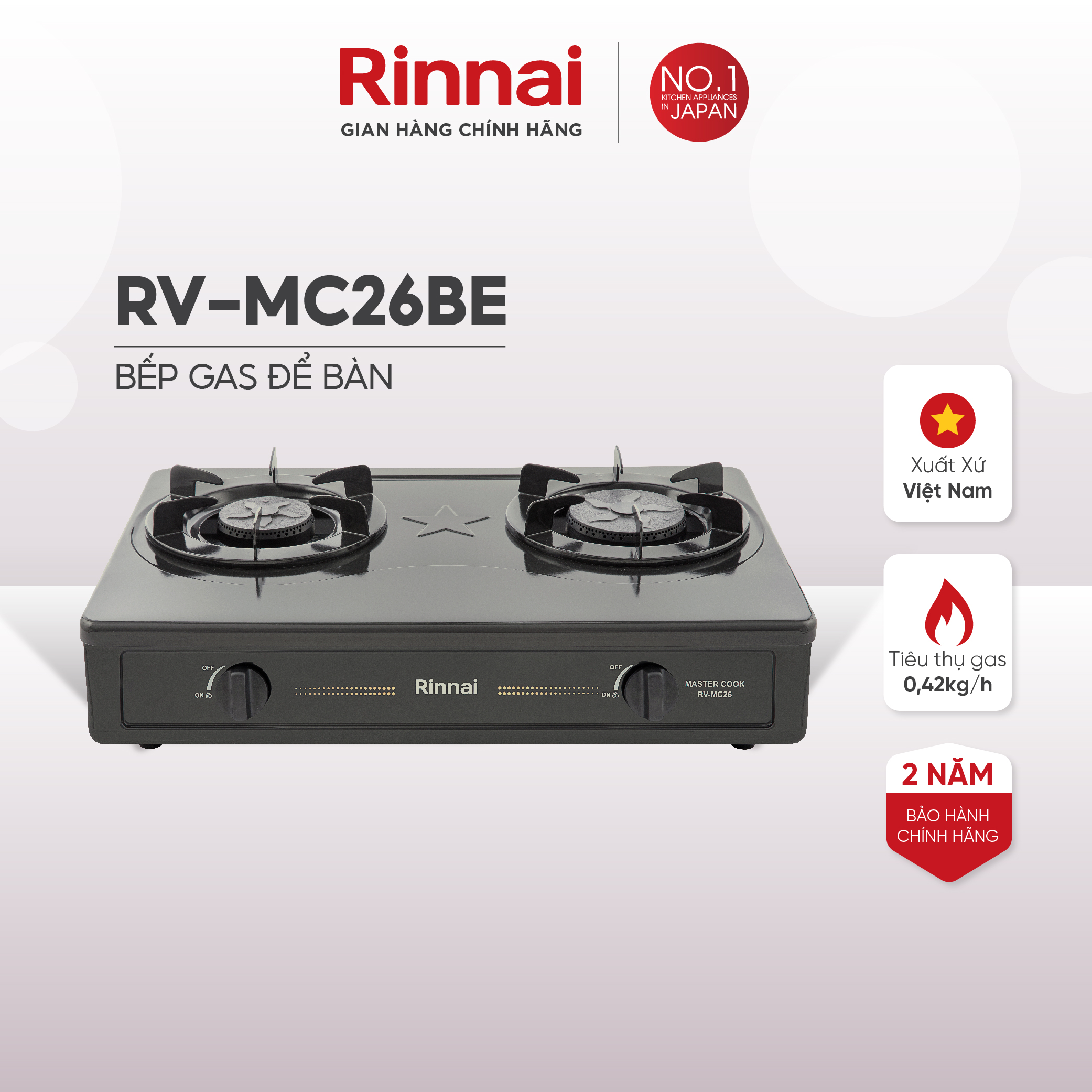 Bếp gas dương Rinnai RV-MC26RS mặt bếp inox và kiềng bếp men - Hàng chính hãng.