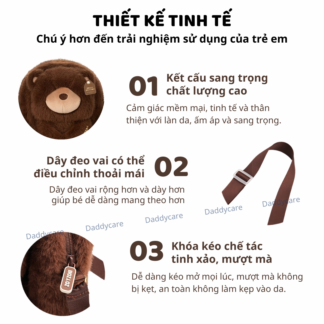 Túi đeo chéo gấu bông cho bé gái bé trai Zoyzoii B81 Kids Crosbody Bag