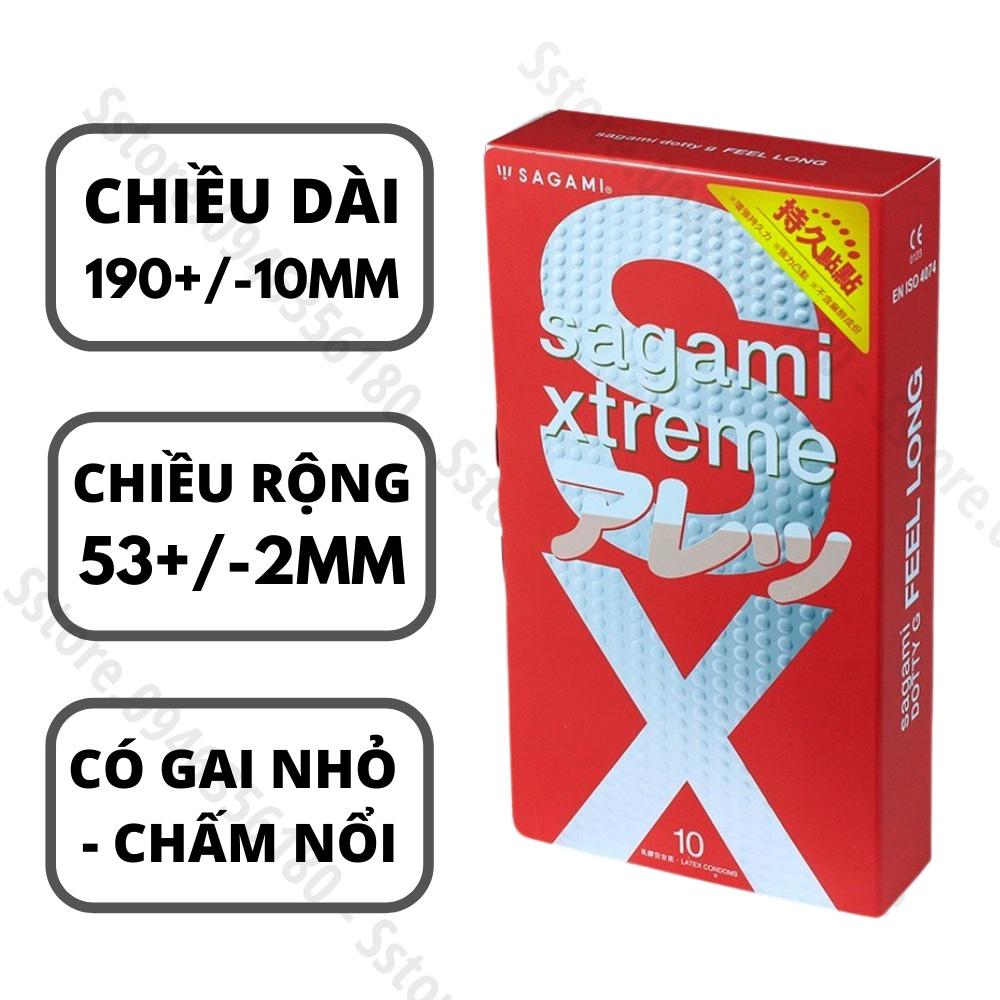 Bao Cao Su Sagami Feel Long Gai Nhỏ – BCS Nhiều Gel Chấm Nổi Một Lần Thắt - Hộp 10 Chiếc