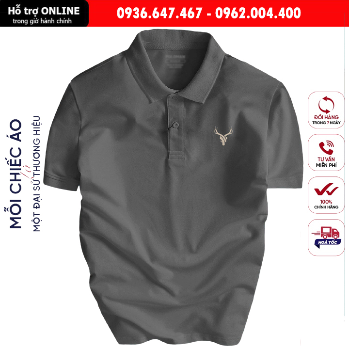 Áo Polo Nam Có Cổ In Logo Sừng Hươu Vải Cá Sấu Cotton Co Giãn 4 Chiều Cực Kỳ Sang Trọng