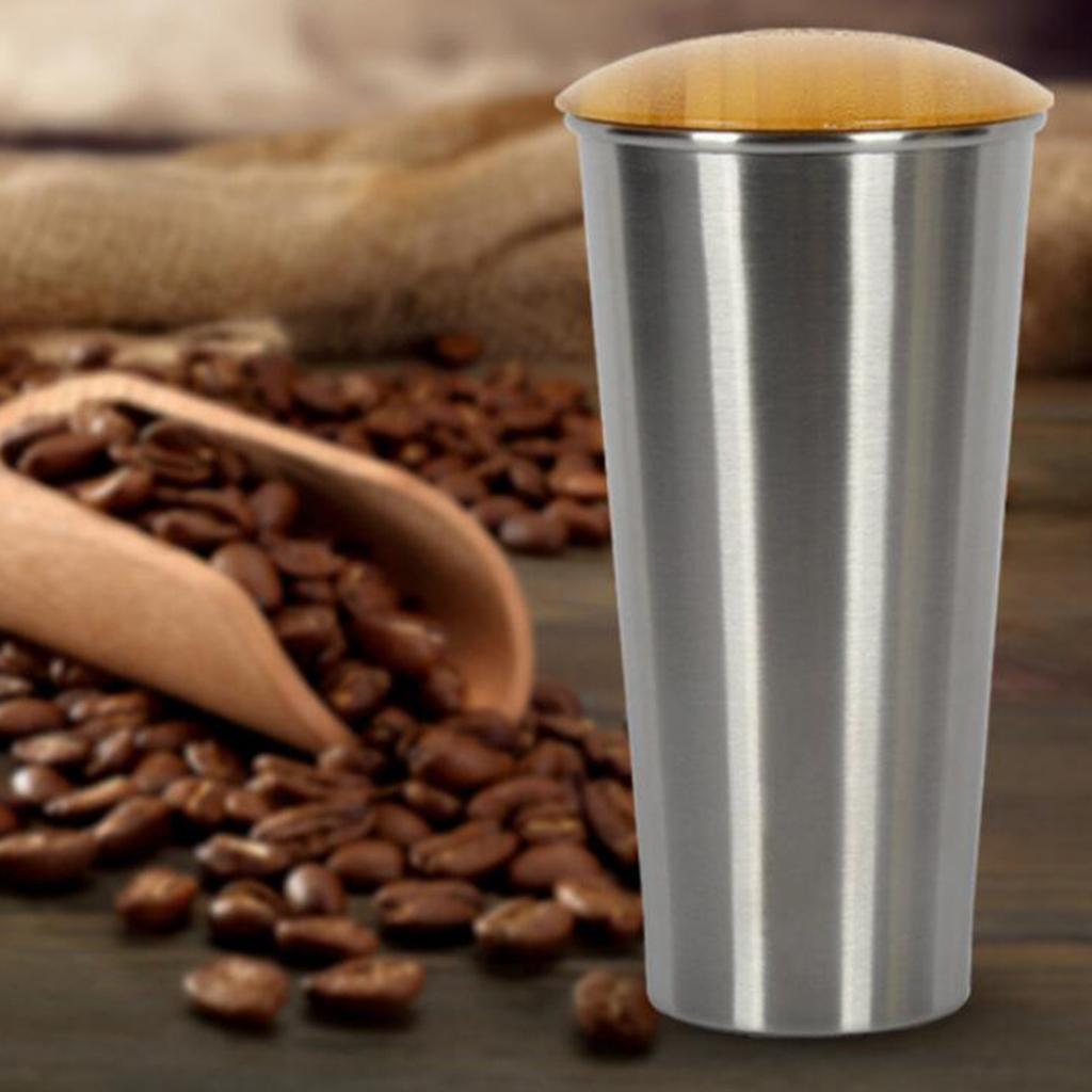 Stainless Steel Cup Camping Travel Coffee Tea Drinking Mug with Bamboo Lid