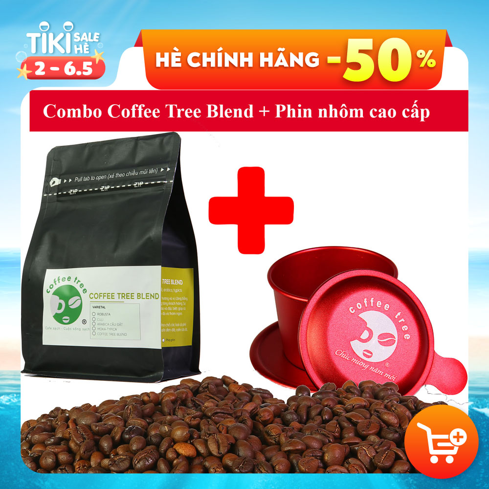 Combo Cafe bột Rang Xay Nguyên Chất Coffee Tree đặt biệt 100% Và Phin Cà Phê Màu Đỏ Cao Cấp thương hiệu Coffee Tree