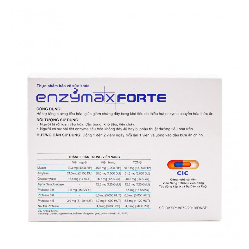 (hộp 20 viên) Enzymax Forte Hỗ trợ tăng cường tiêu hóa, Đầy Bụng, Khó Tiêu