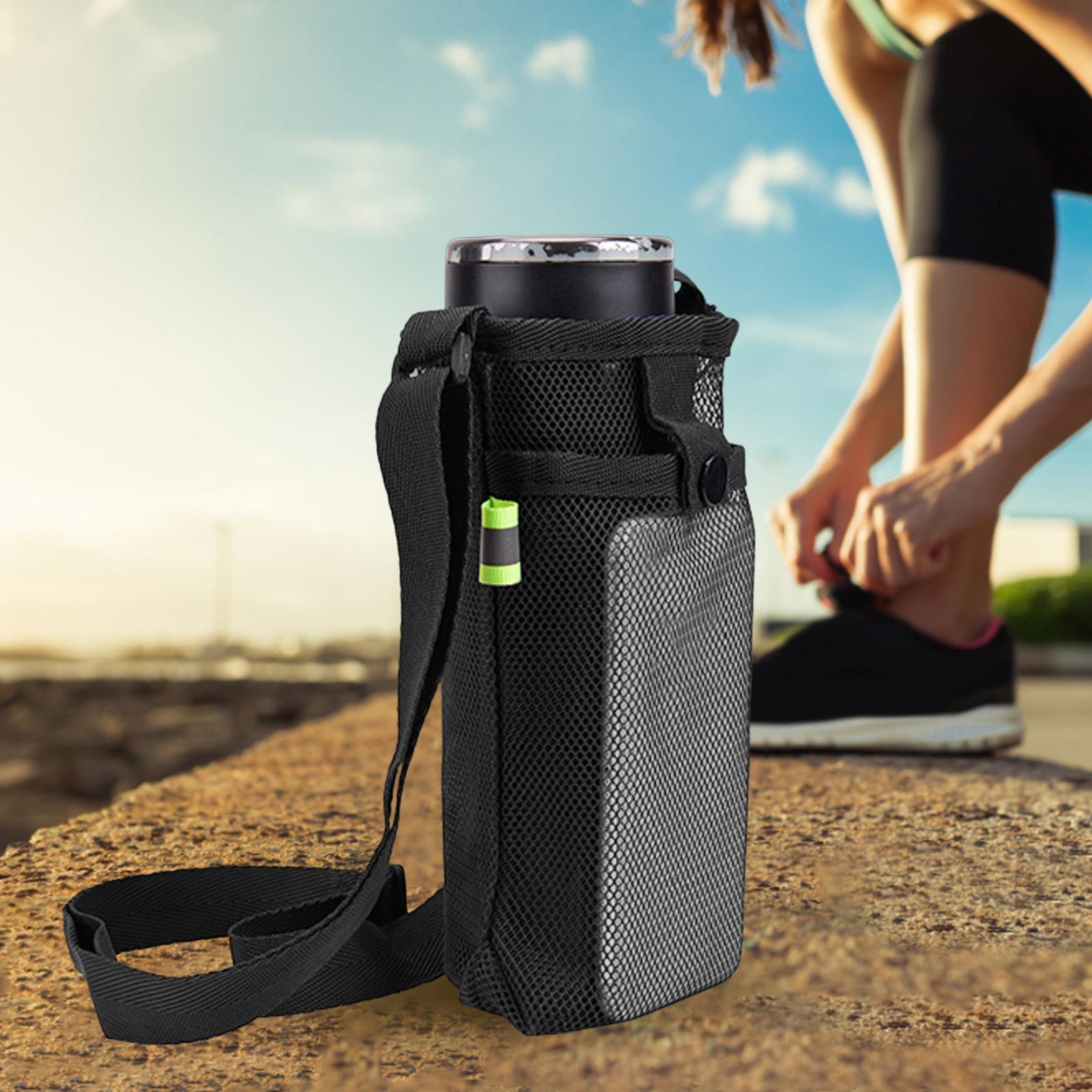 Mesh Nylon Water Bottle Holder Carrier Bag Pouch Black