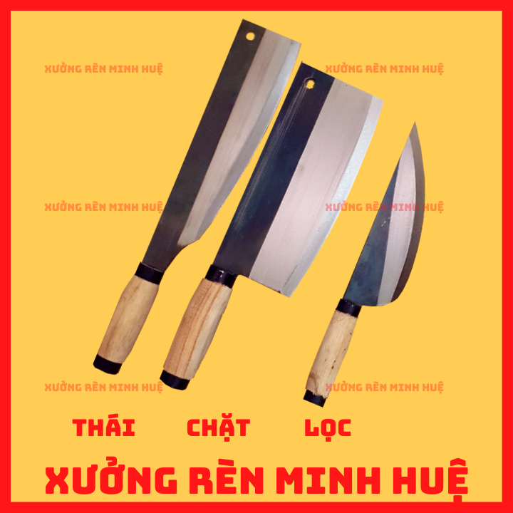 Bộ Dao Nhà Bếp Thép Nhíp Cao Cấp - 5 Dao Chặt Cây, Chặt Xương, Thái Lọc Thịt - Xưởng dao Minh Huệ