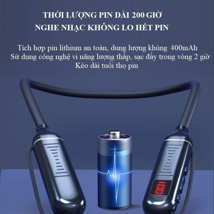 Tai Nghe Đeo Cổ Kiểu Dáng Nhét Tai Huqu G68 - Tai Nghe Bluetooth Thể Thao Năng Động, Đèn Led Hiển Thị Dung Lượng Pin - Hàng Chính Hãng