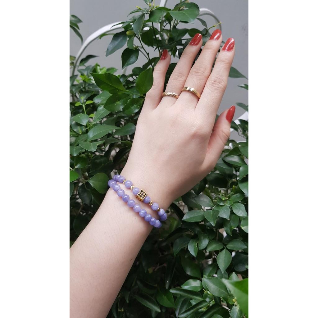 Vòng tay quấn 2 vòng thời trang tím nhạt mix charm hợp kim mạ vàng cao cấp