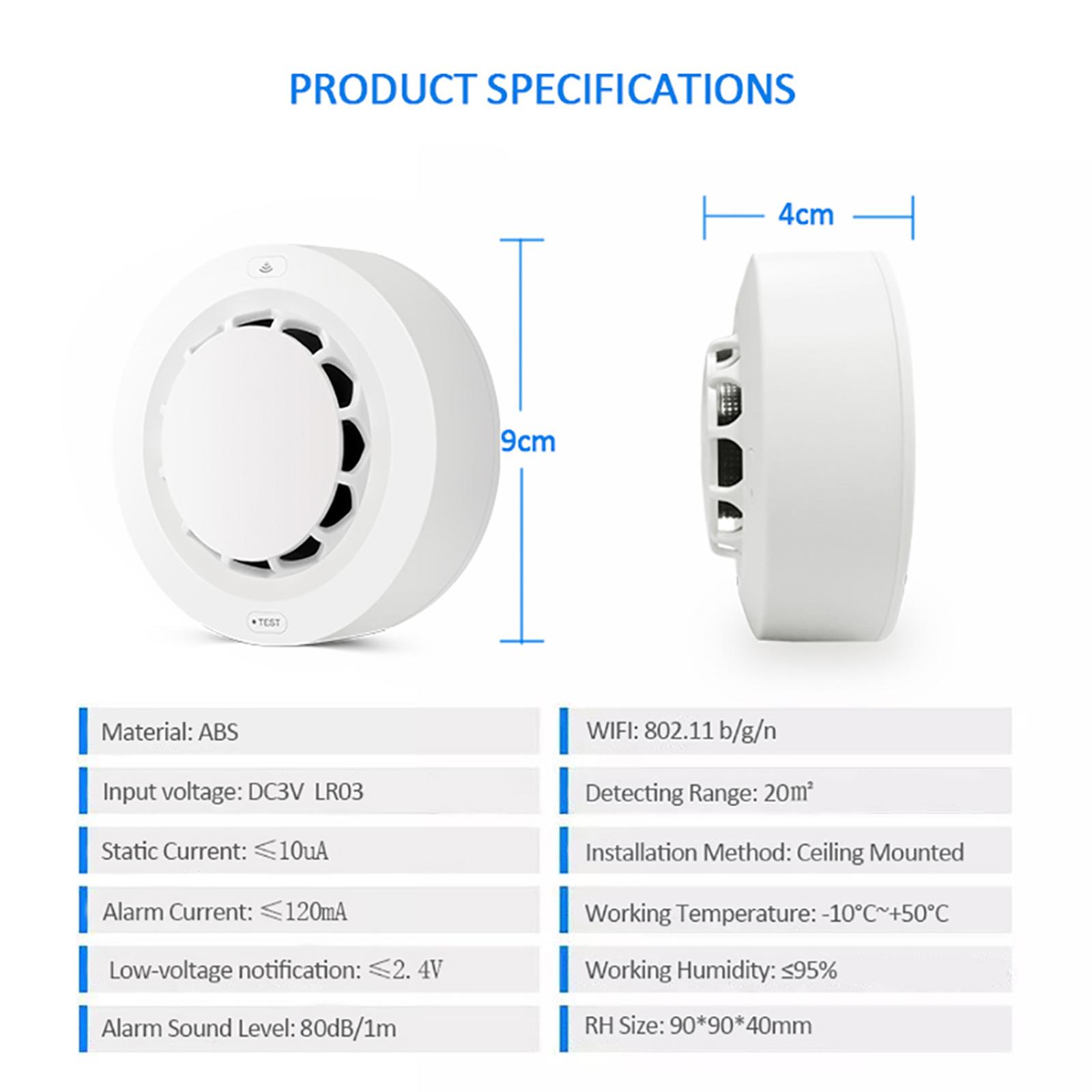 Tuya WiFi Smart Smoke Detector Wireless Smart Fire Smoke Alarm for Fire Sensor Home Security System Fireman Smoke Alarm