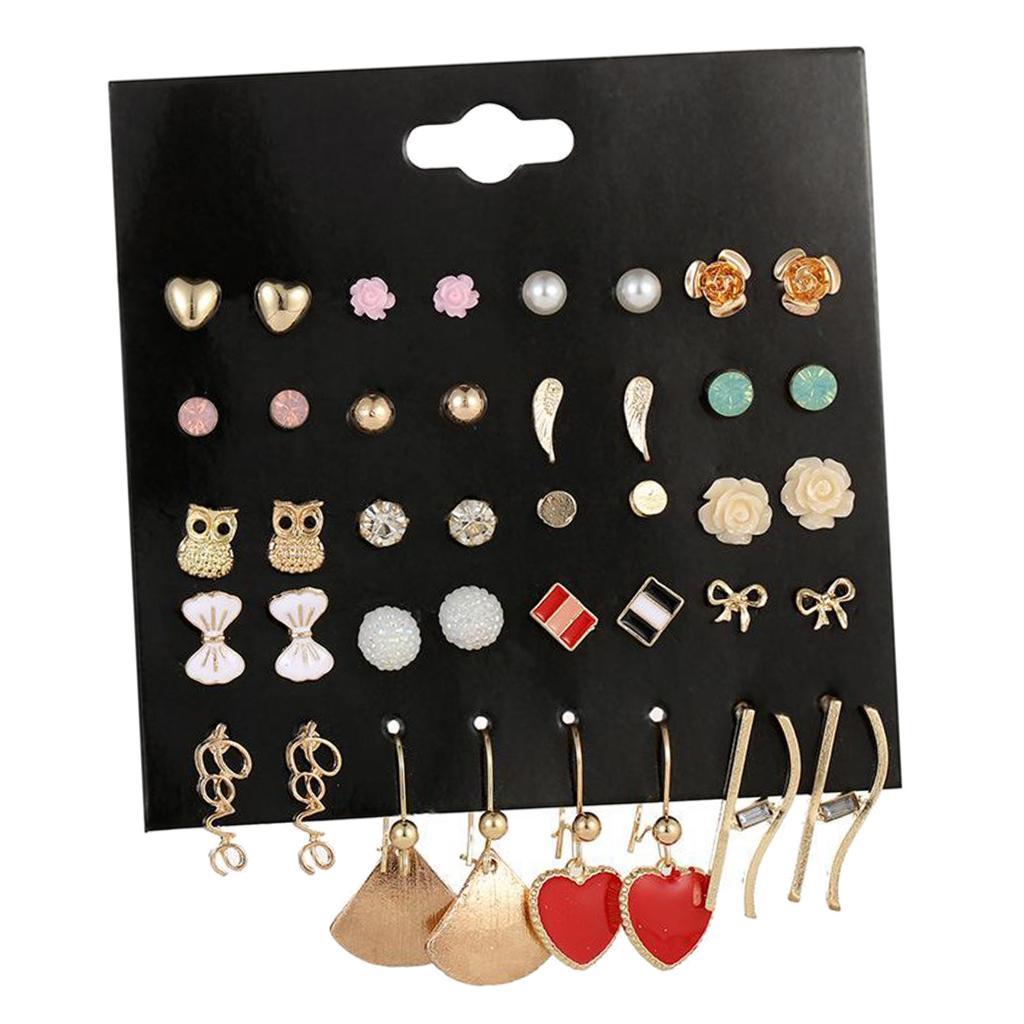 20 Pairs Earrings Stud Rhinestone Ear Drop Earrings Flower Earrings Stud