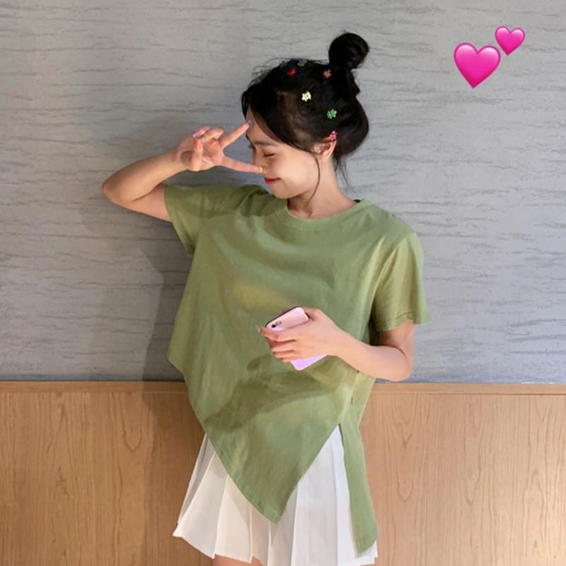 Áo thun tay ngắn cổ tròn thiết kế dáng rộng thoải mái cho nữ