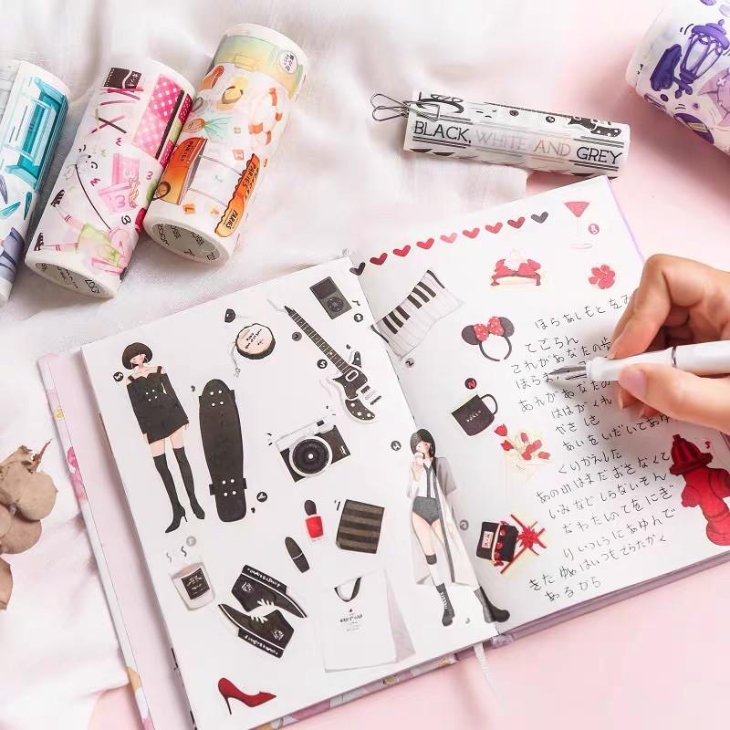 Chu kì 35cm washi tape bản rộng 10cm hình cô gái