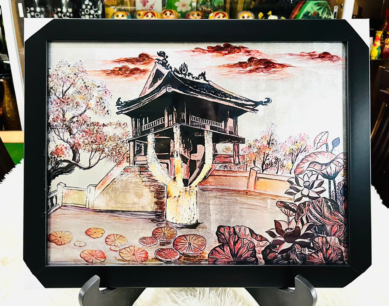 Tranh sơn mài vẽ màu kết hợp dát vàng/ bạc, hàng xuất khẩu 34x45cm ( kèm khung)