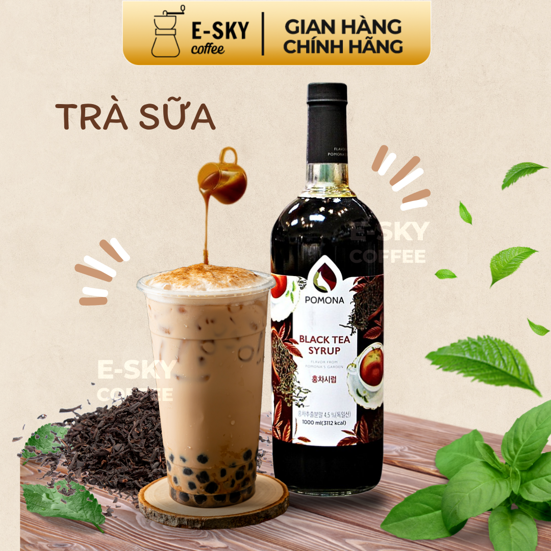 Siro Trà Đen Pomona Black Tea Syrup Nguyên Liệu Pha Chế Hàn Quốc Chai Thủy Tinh 1 lít