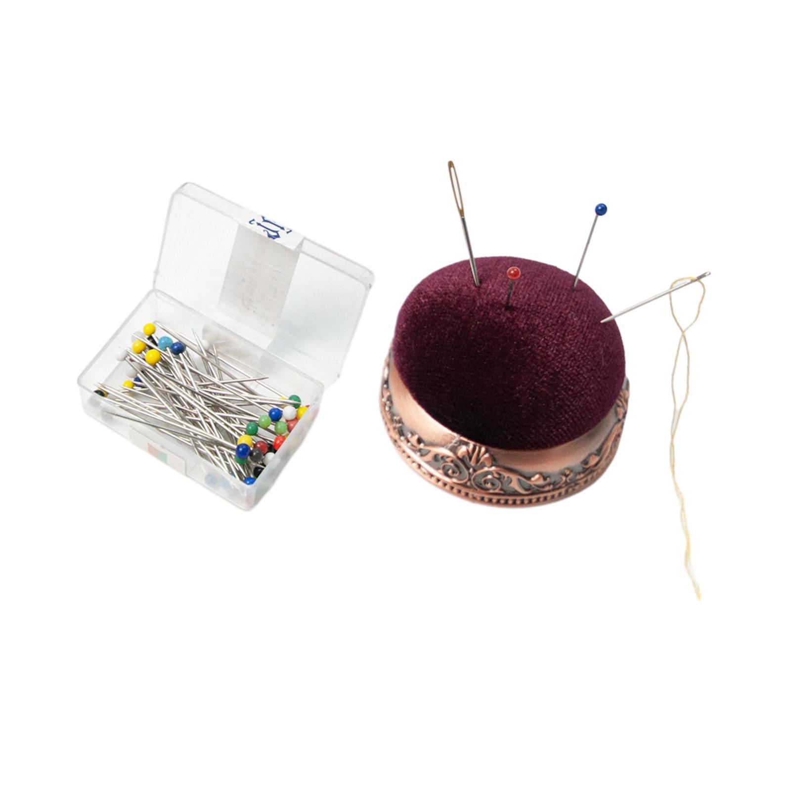 Needlework Pin Cushion Sewing Needlework Pin Cushion with Sewing Pins Sewing DIY Handcraft Tool Jewelry Round Pin Cushion Pillow Pin Cushion