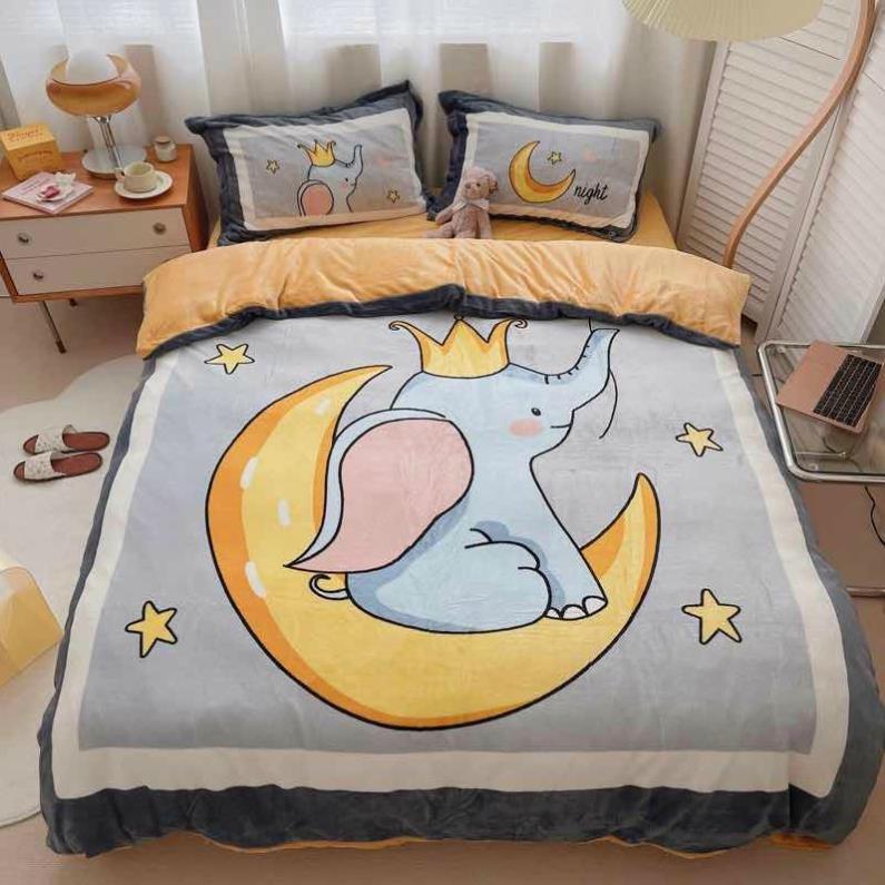 Bộ chăn ga nỉ nhung tuyết siêu ấm áp dễ thương
