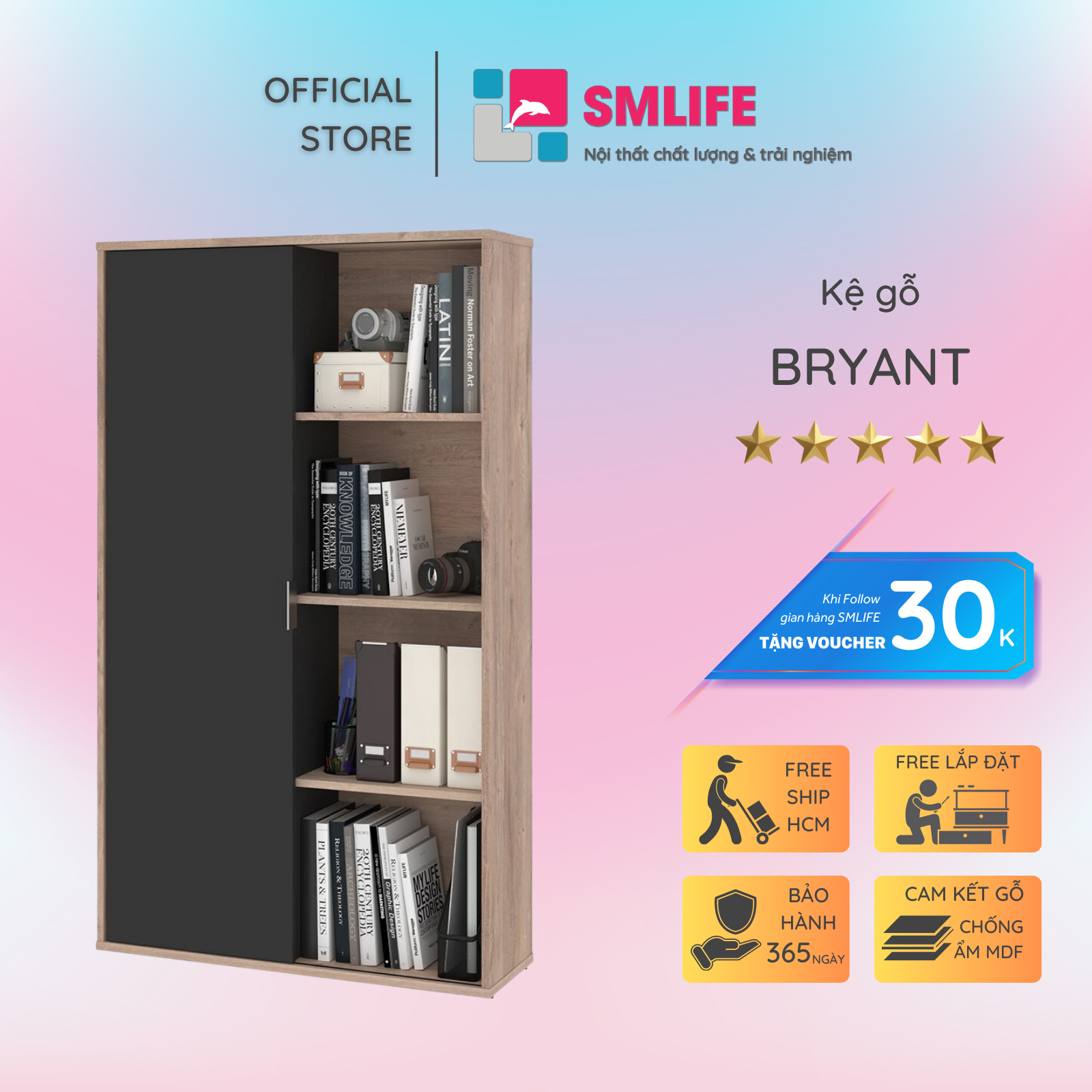 Giá đỡ sách trang trí phòng khách hiện đại SMLIFE Bryant