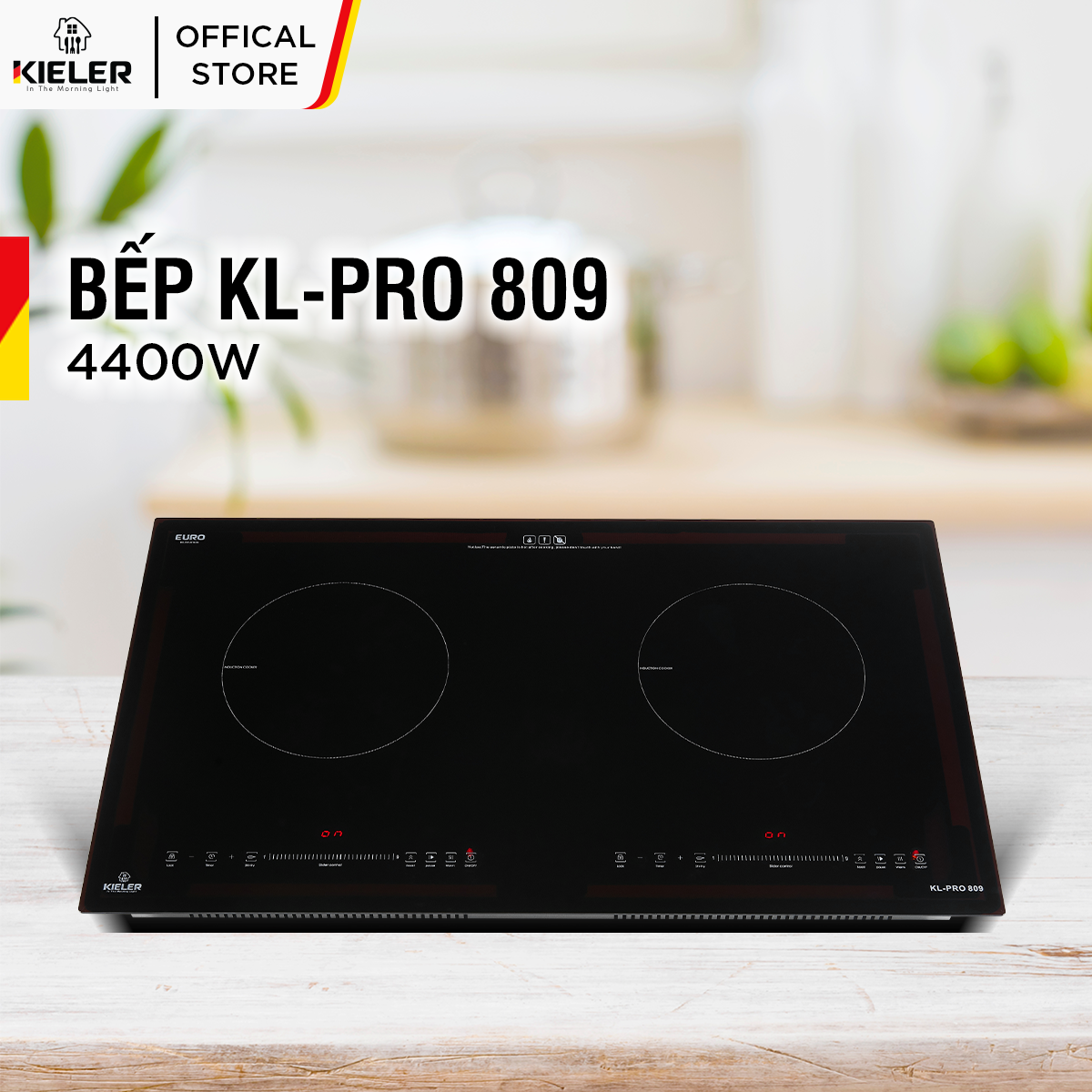 Bếp điện từ đôi Kieler KL-PRO809 mặt kính Euro Kieler Platinum, Bếp điện từ có chế độ cảm ứng chống tràn 4400W - Hàng Chính Hãng