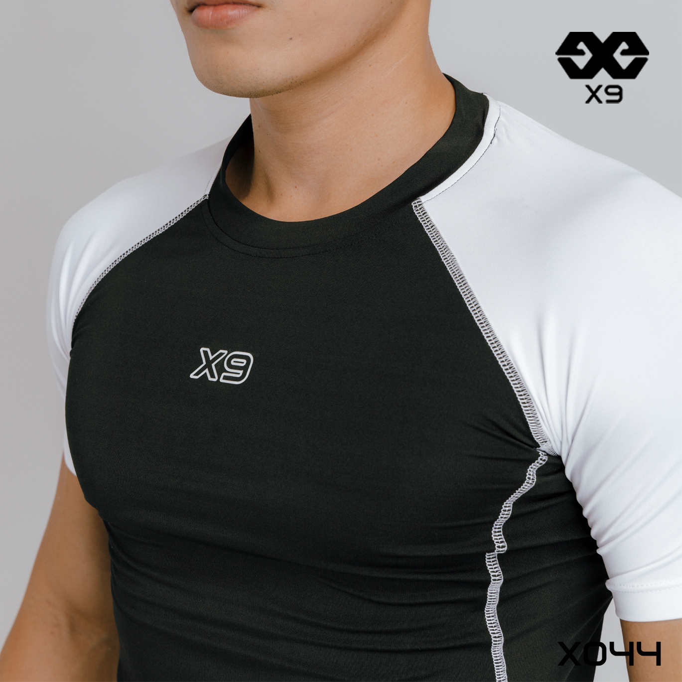 Áo Ngắn Tay Ráp Lăng Phối Màu Slimfit Ôm Body Tập Gym Thể Thao Thun Lạnh Poly 4 Chiều Cao Cấp - X9 Sportswear - X044