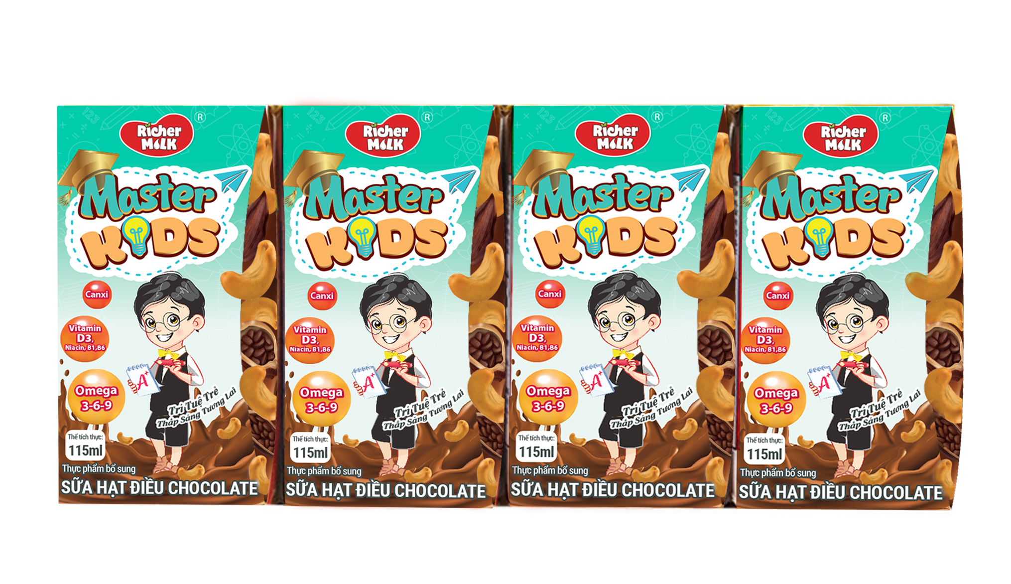 Lốc Sữa Hạt Điều Master Kids Chocolate 115ml Giàu Omega 3-6-9 Giúp Trẻ Thông Minh Hơn
