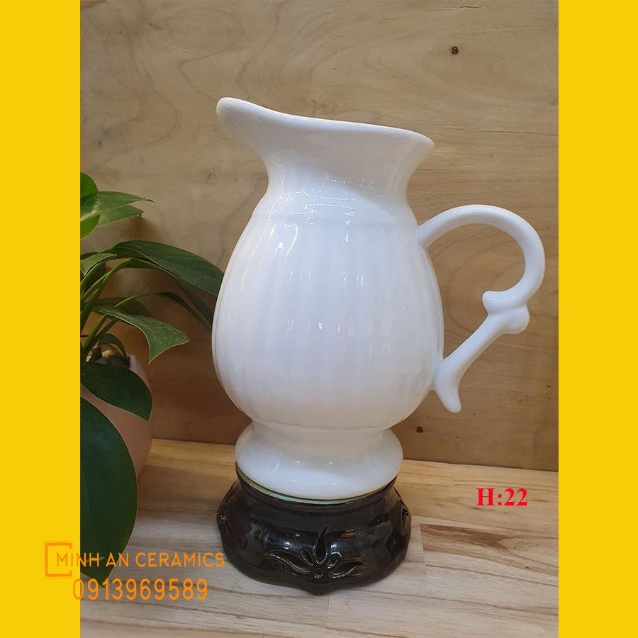 Lọ hoa dáng bình sữa gốm Minh An Bát Tràng men trắng