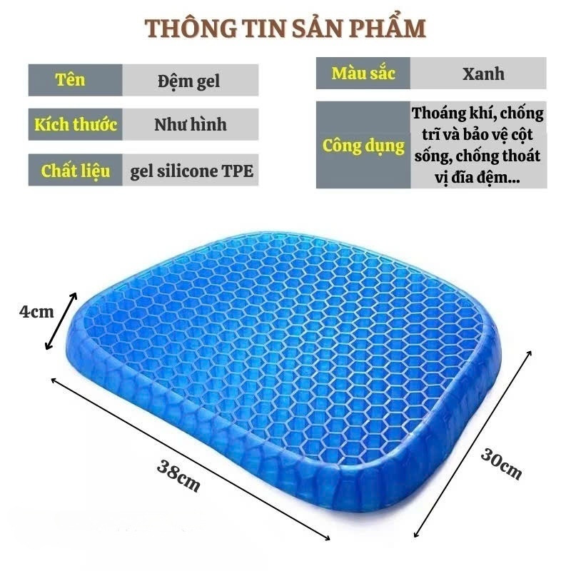 Đệm Nệm Ngồi 2 Lớp 3D Silicon Cao Cấp Thoáng Khí Ghế Văn Phòng Chống Đau Mỏi - Cấu Trúc Tổ Ong 3D Tặng Kèm Vỏ Theo