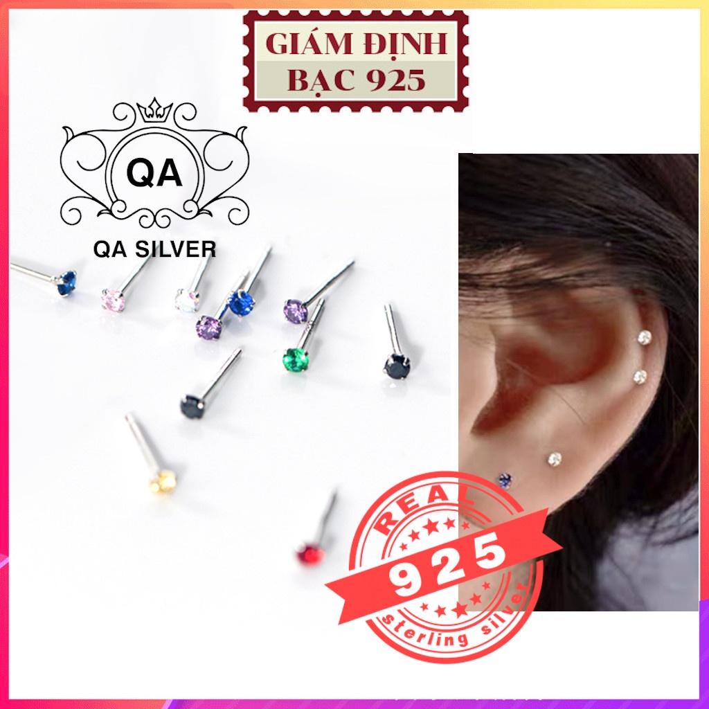 Bông tai bạc 925 nụ đá nhỏ nam nữ 4 chấu khuyên mini trắng đen xanh S925 MINIMAL Silver Earrings QA SILVER EA200603