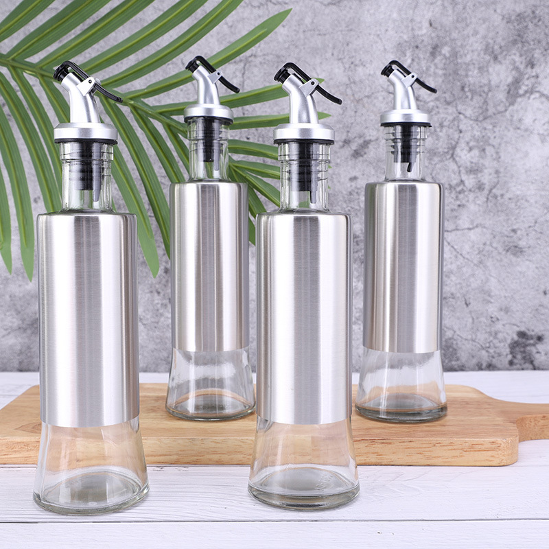 Chai rót dầu ăn thủy tinh bọc Inox 304, chai chiết gia vị 300ml, lọ gia vị nhà bếp