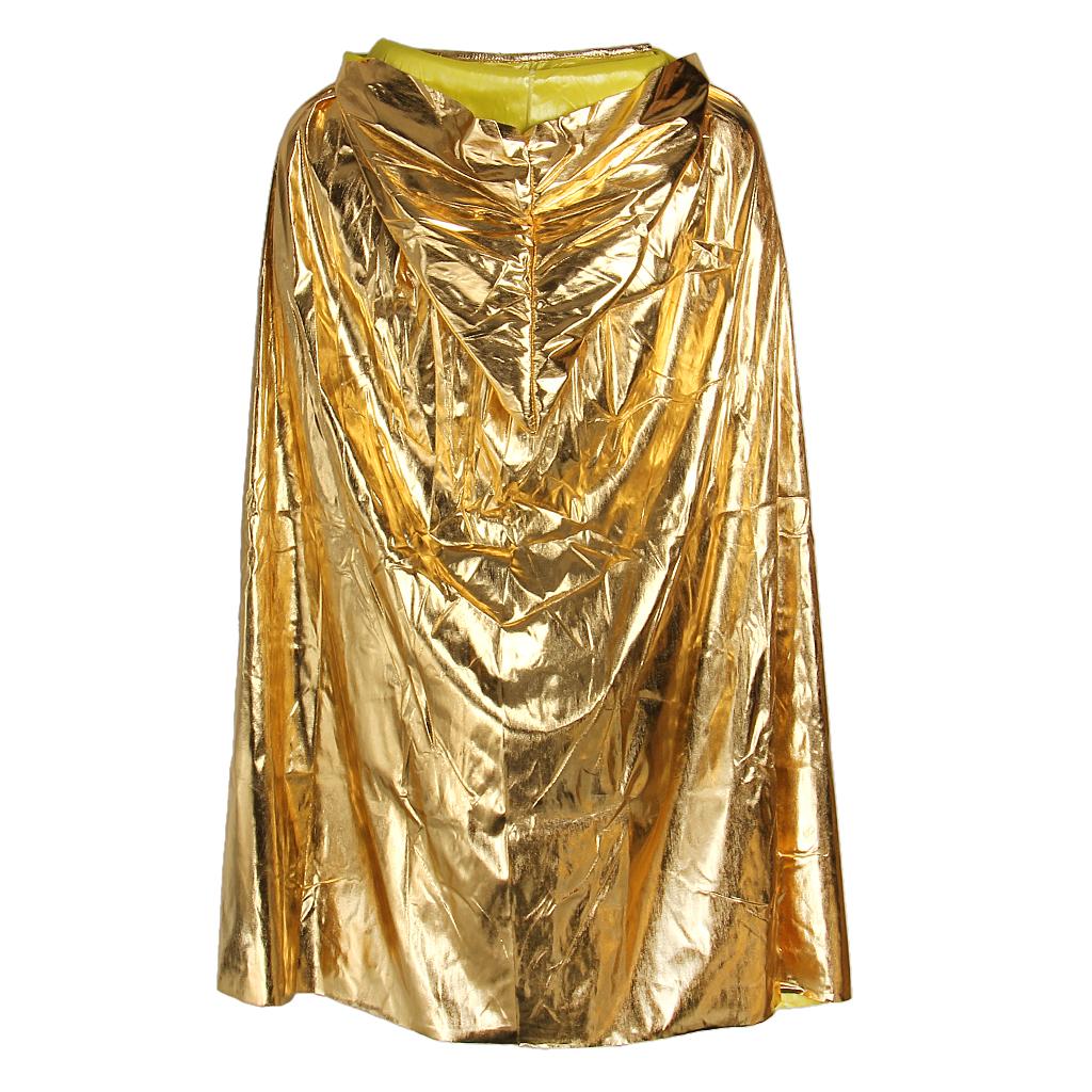 Kids Shiny Cloak Hooded Cape Wizard Witch Costume Party Fancy Dress Gold