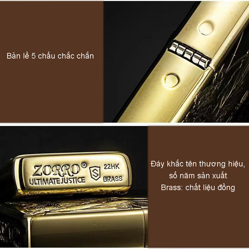 Vỏ Hột Quẹt Bật Lửa Xăng Đá Zorro Z19 Họa Tiết 3D Cực Độc Đáo Nắp Giữ Xăng Kín
