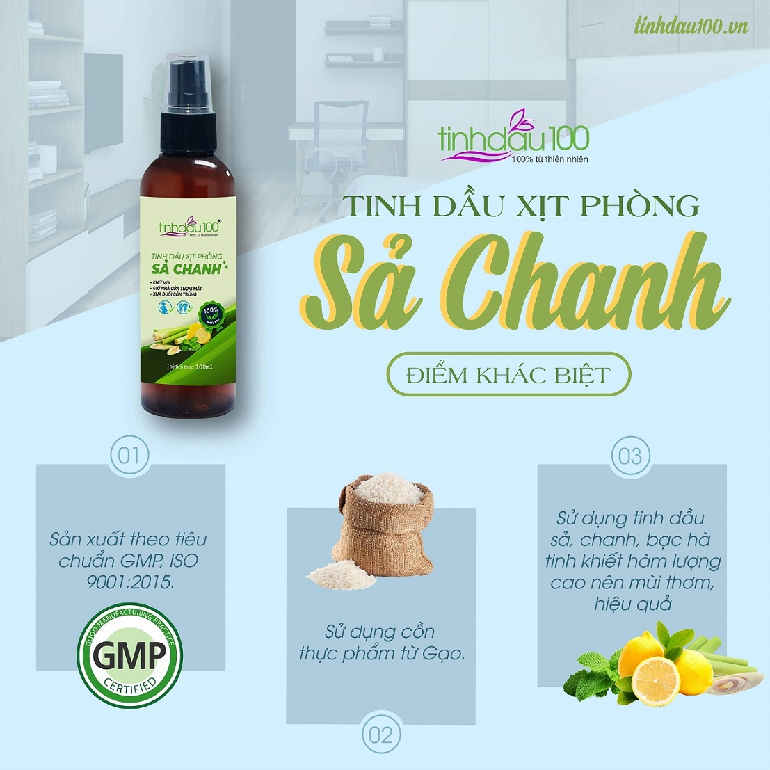 Tinh dầu xịt phòng sả chanh 100ml