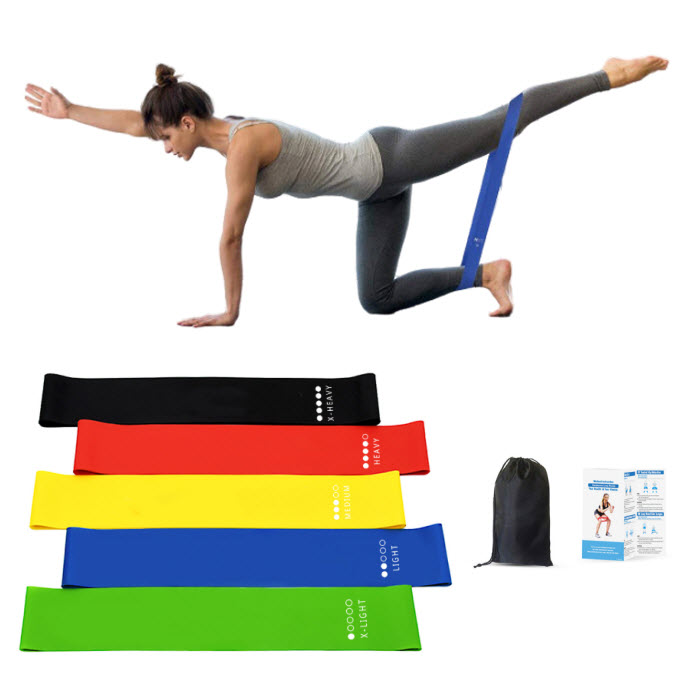 Hình ảnh Bộ 5 dây đàn hồi tập gym, dây đàn hồi  mini band tập yoga dây đàn hồi kháng lực cao cấp, dây đàn hồi tập thể dục Cleacco ( bộ 5 dây đủ màu trong 1 túi )