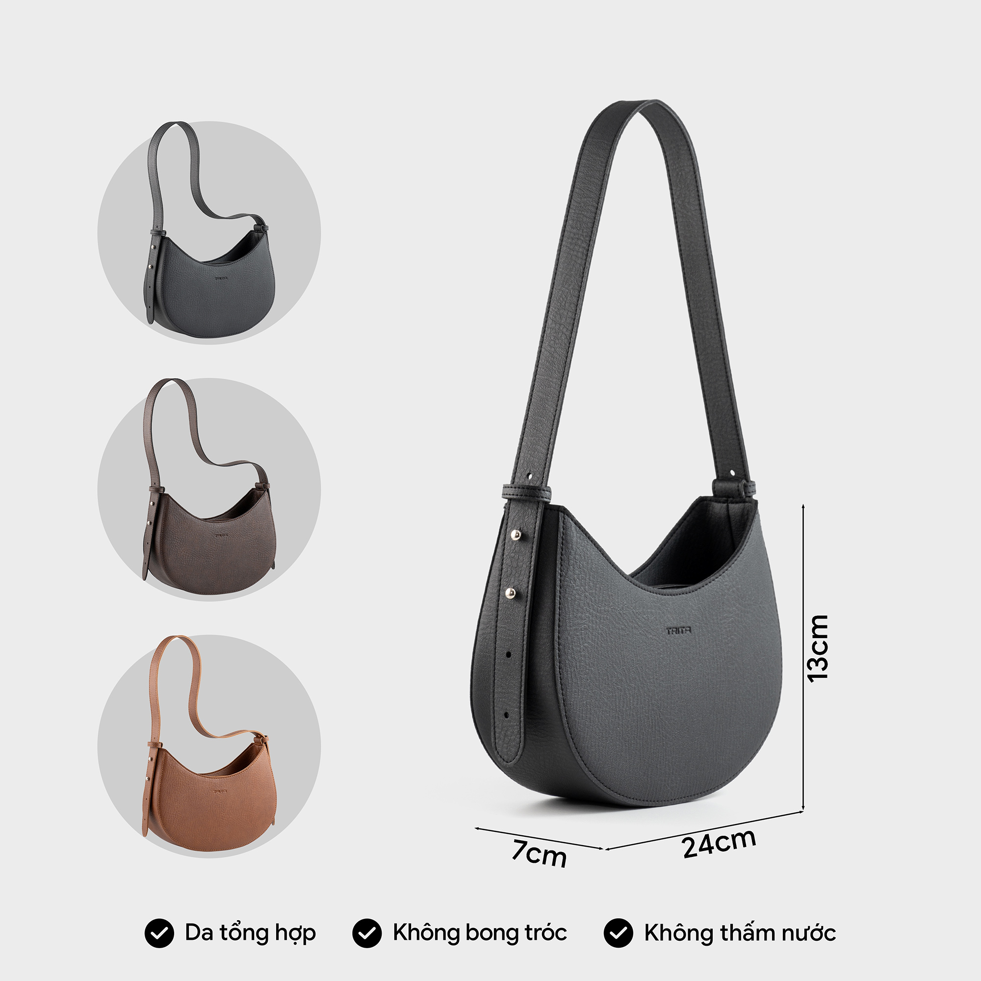 Túi Trita ( Thời trang nữ dáng bán nguyệt size 24 - Túi đeo vai da RHN156 )