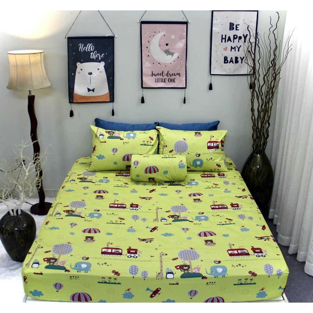 Bộ chăn drap gối satin Hàn Quốc hoạ tiết