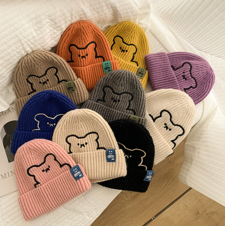 Nón len đội đầu nữ hình Gấu cute dáng beanie trùm tai thời trang mùa đông đẹp rẻ đi học đi chơi