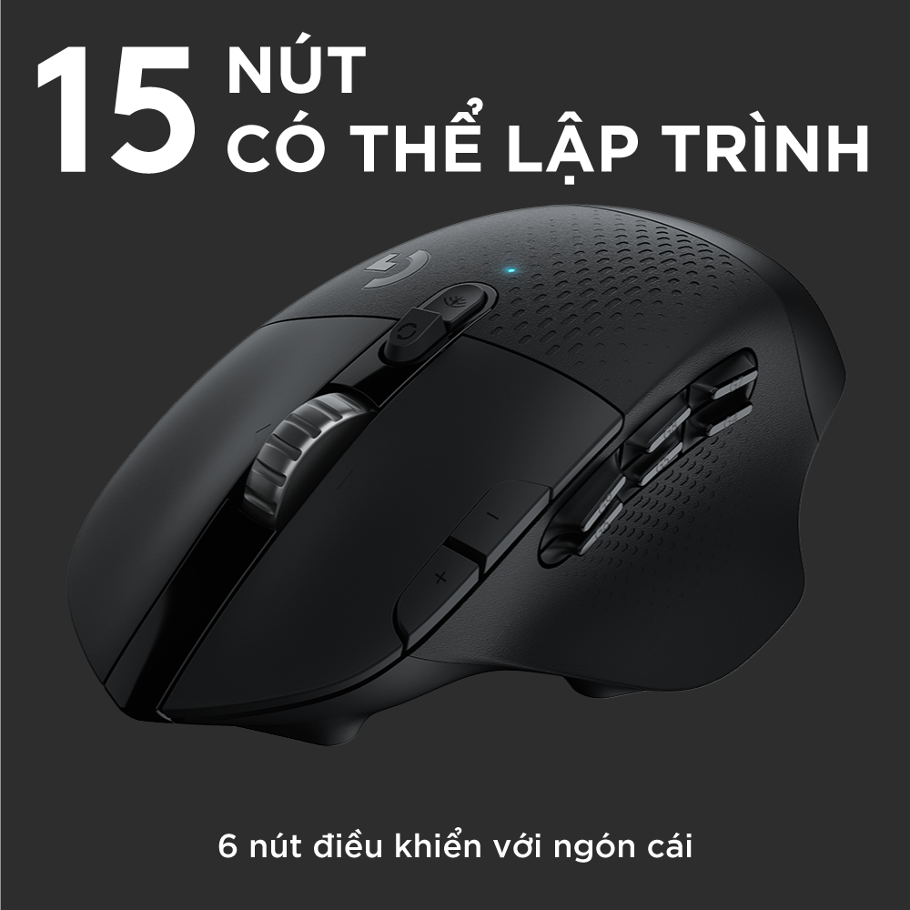 Chuột game không dây Lightspeed Logitech G604 - Cảm biến Hero 25k, pin 5.5 tháng, 15 nút lập trình, con lăn Hyperfast, Bluetooth/USB, PC/Mac -Hàng Chính Hãng