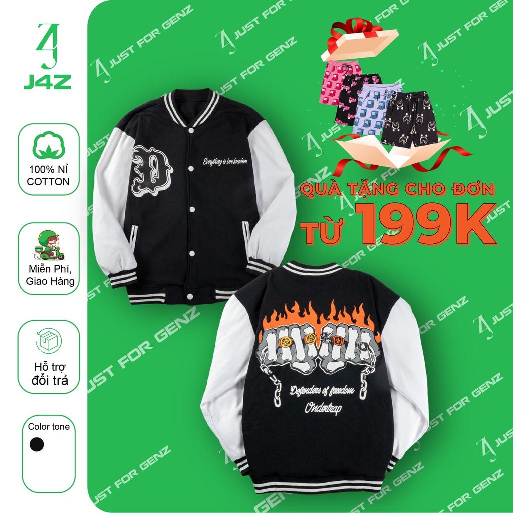 Áo khoác Bomber Varsity Jacket UNDERTRAP, áo bomber nam nữ unisex JFgenz chất nỉ bông DFire