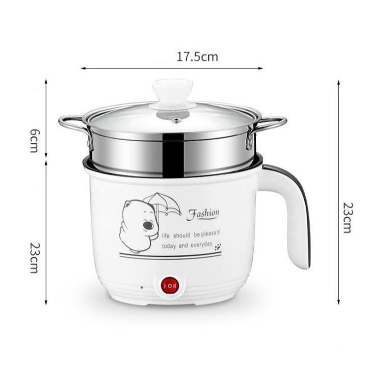 Ca Nấu Mì, Nồi Lẩu Mini Đa Năng Có Tay Cầm 1,8L - Tặng Kèm Giá Hấp Inox  - Hàng Chất Lượng