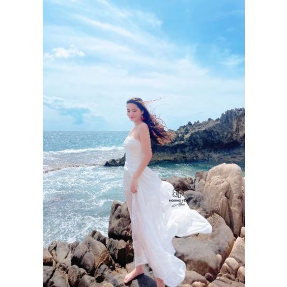 HOANGYEN - AMIE đầm trắng cúp ngực nhún hong chân váy nối tầng phù hợp đi biển, chụp ảnh, dạo phố, tiệc hồ bơi