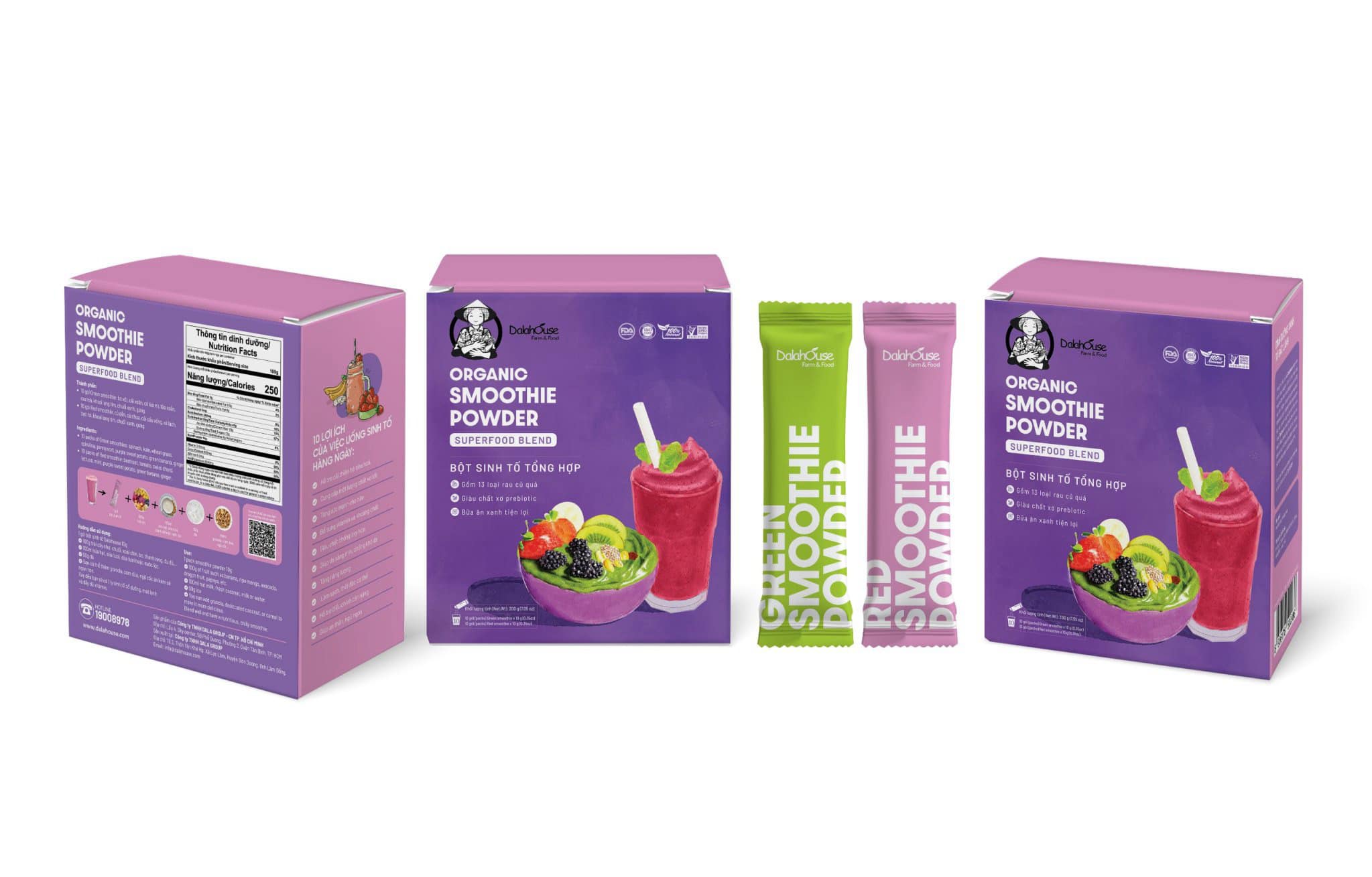 Bột sinh tố tổng hợp Dalahouse/organic smoothie powder hộp 100gr (10 gói) - Bữa ăn xanh tiện lợi giàu chất sơ probiotic